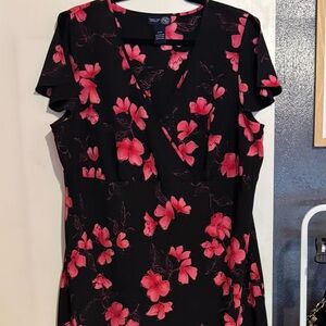 Lane Bryant Black Midi Dress with Pink Floral Print